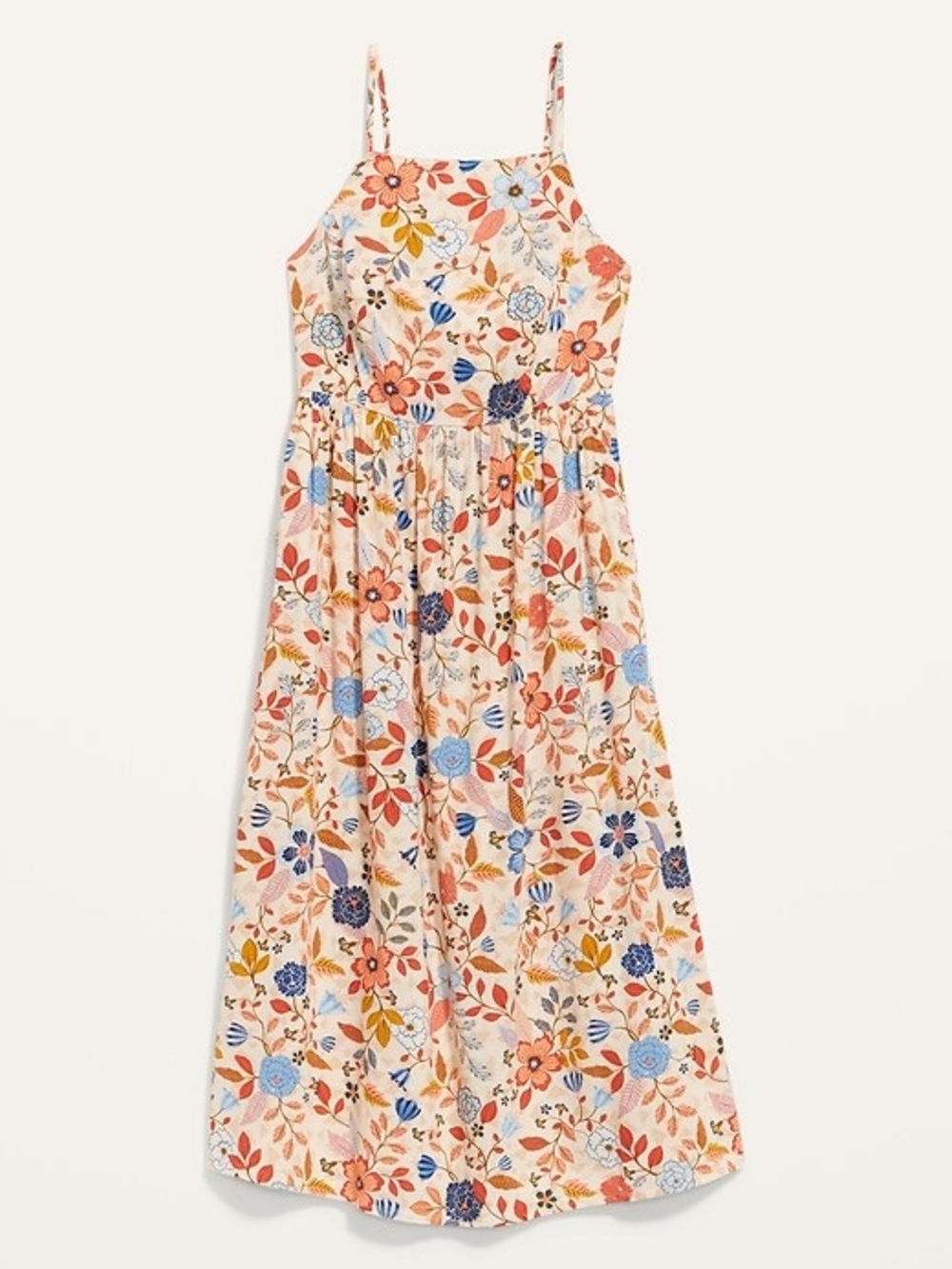 Floral Spaghetti-Strap Maxi Dress in Cream and Multicolor